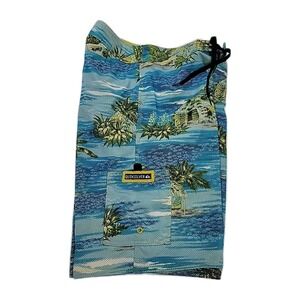 VTG. Quiksilver Board Shorts V101621 SZ. 30 Blue Green Palm Tree Hut Hawaii SuRF